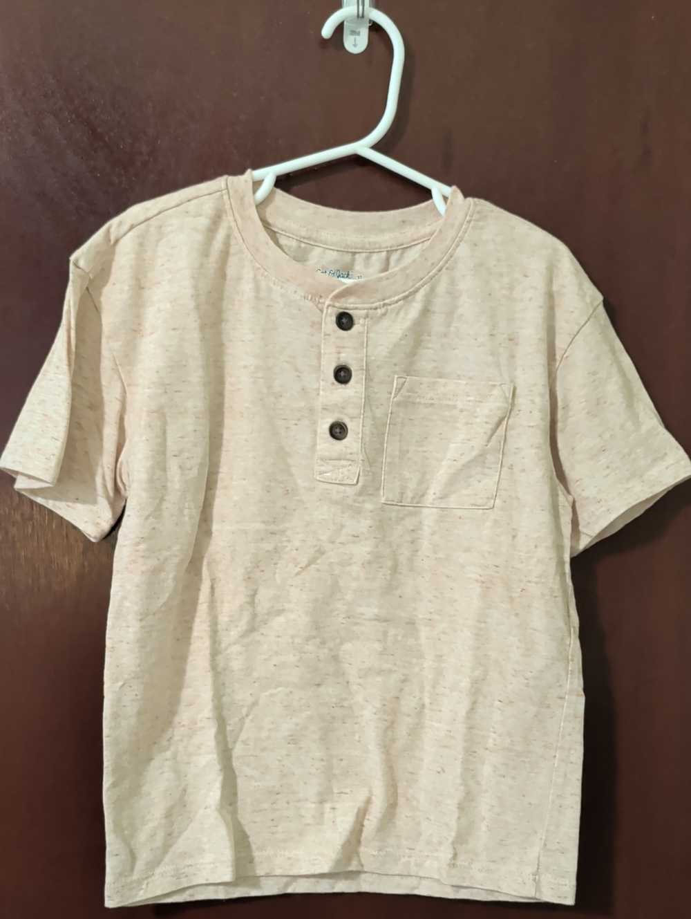 Boys Short-Sleeve Henley Pocket Tee - Cream